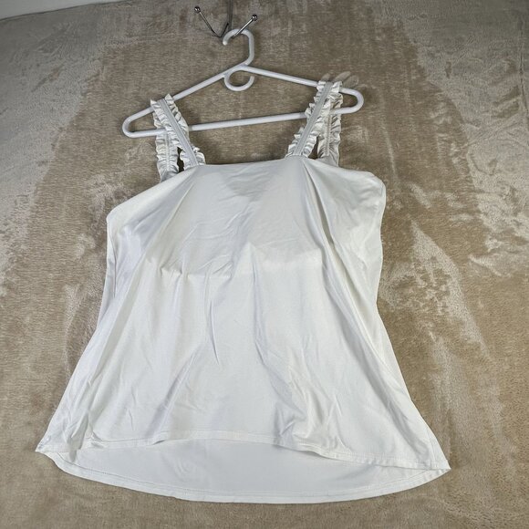 Lilly Pulitzer Luxletic Lucine Bra Tank White Size Large Ruffle Straps Padded - Picture 10 of 11